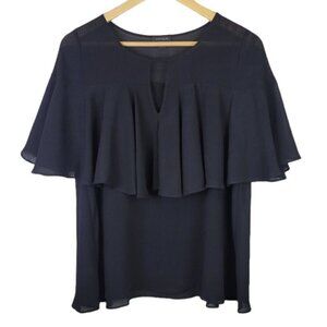 𝅺ann Taylor Ruffle Short Sleeve Blouse Black XS